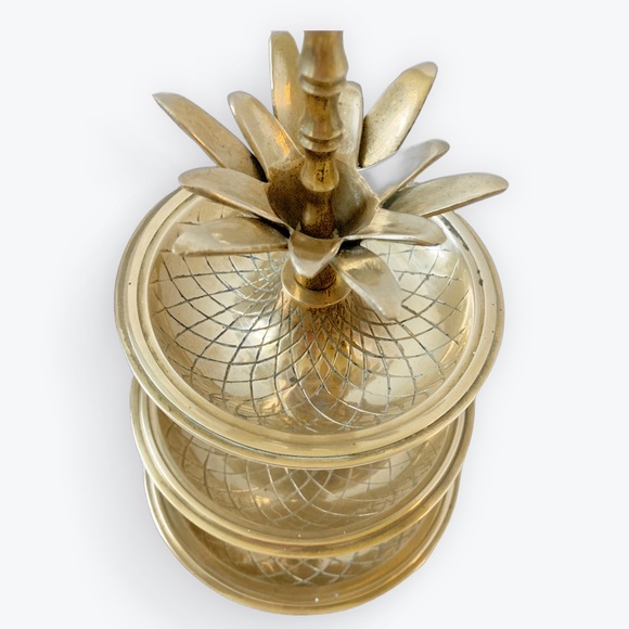 Vintage Midcentury Brass Pineapple Serving Tray Tiered - Picture 3 of 7